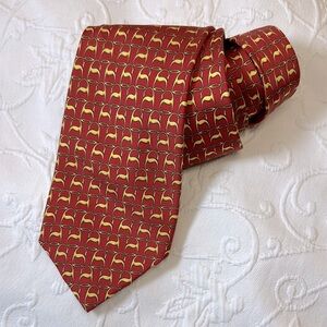 Vintage 90's Burberry Silk Red and‎ Gold Abstract Equestrian Design Necktie
